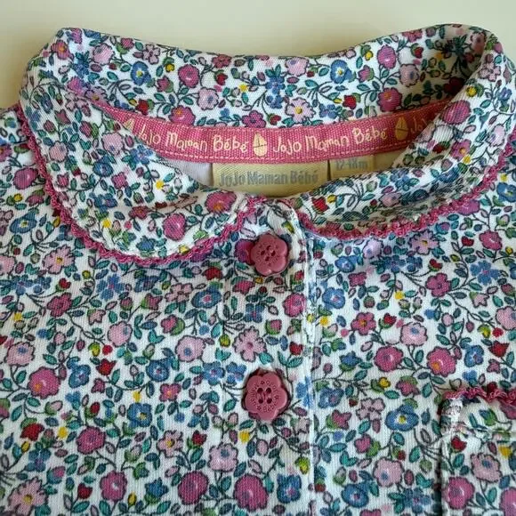 Jojo Maman Bebe Pink Summer Ditsy Floral Polo Shirt Girls Baby 12-18 Months - Picture 6 of 10